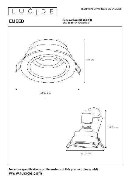 Встраиваемый светильник Lucide Embed 22958/01/30