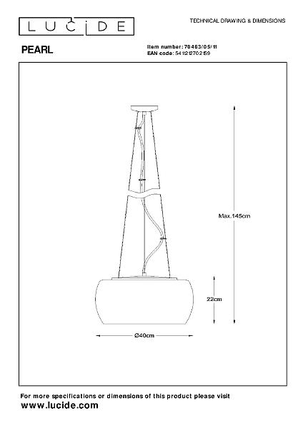 Светильник подвесной Lucide Pearl 70463/05/11