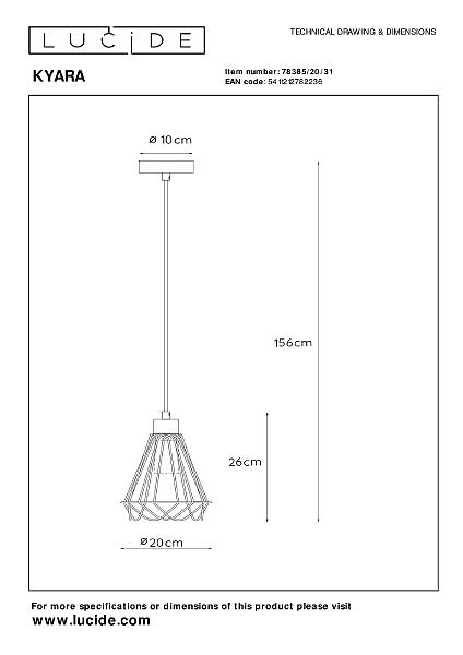 Светильник подвесной Lucide Kyara 78385/20/31