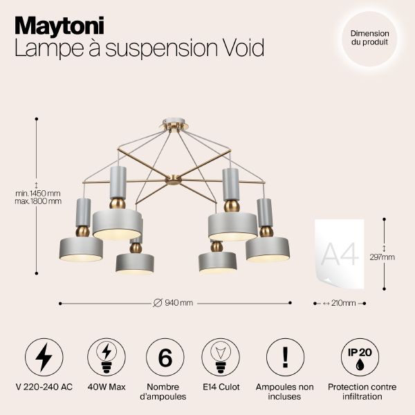 Подвесная люстра Maytoni Void MOD030PL-06GR