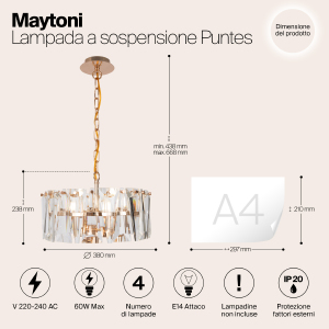 Подвесная хрустальная люстра Puntes Maytoni MOD043PL-04G