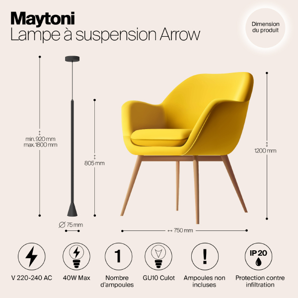 Светильник подвесной Maytoni Arrow P064PL-01B