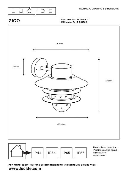 Уличный настенный светильник Lucide Zico 11874/01/12