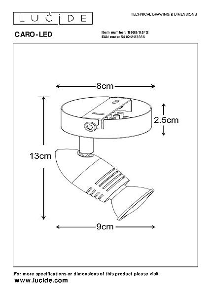 Светильник спот Lucide Caro-Led 13955/05/12