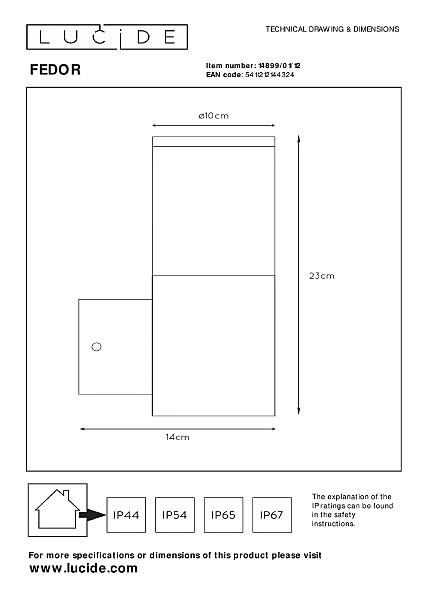 Уличный настенный светильник Lucide Fedor 14899/01/12
