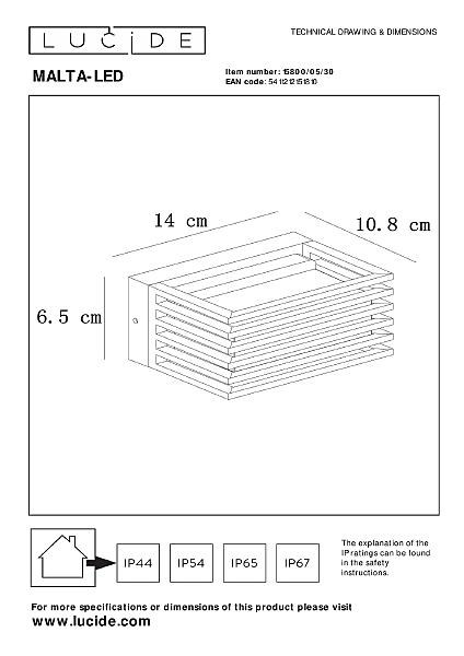 Уличный LED настенный светильник Lucide Malta-Led 15800/05/30