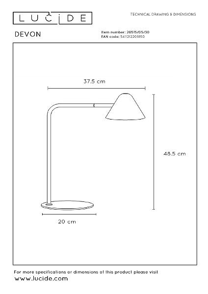 Настольная лампа Lucide Devon 20515/05/30