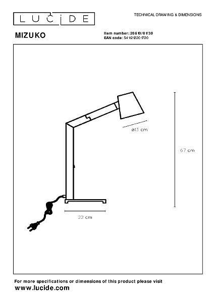 Настольная лампа Lucide Mizuko 20610/01/30
