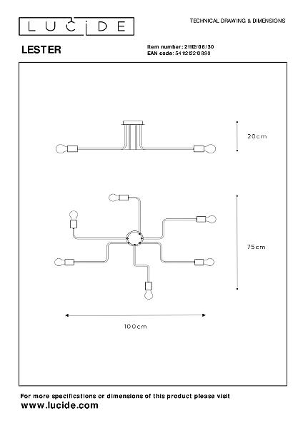 Потолочная люстра Lucide Lester 21112/06/30