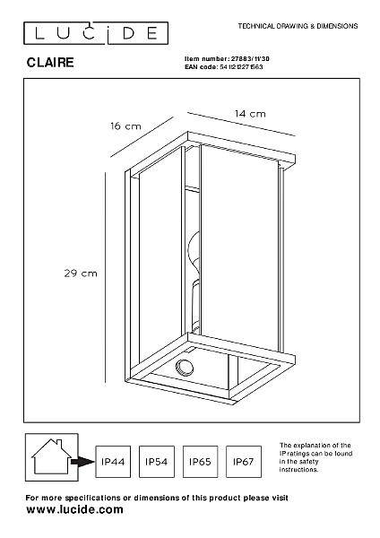 Уличный настенный светильник Lucide Claire 27883/11/30