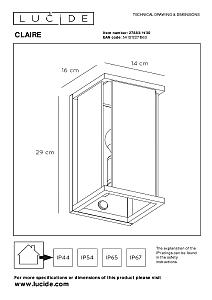 Уличный настенный светильник Lucide Claire 27883/11/30