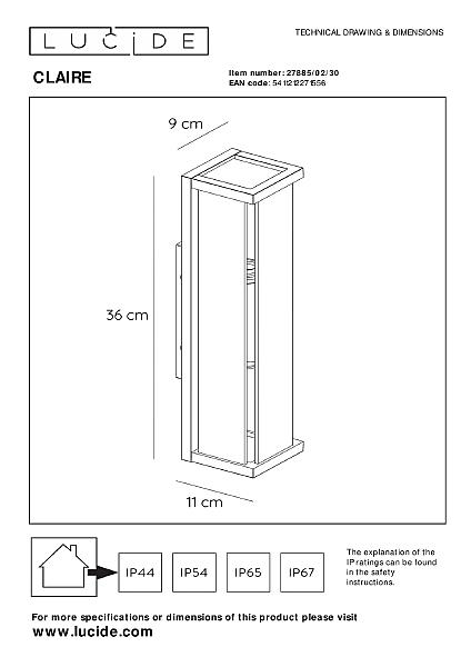 Уличный настенный светильник Lucide Claire Mini 27885/02/30