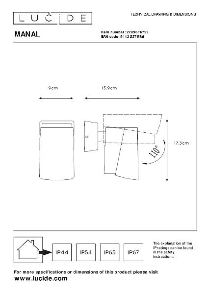 Уличный LED настенный светильник Lucide Manal 27896/12/29