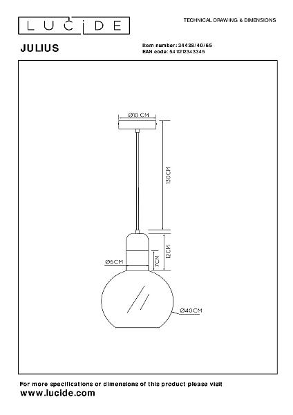 Светильник подвесной Lucide Julius 34438/40/65