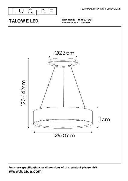 Подвесная люстра Lucide Talowe Led 46400/42/31