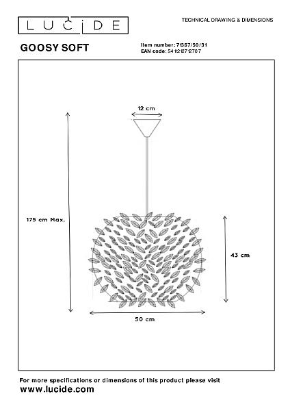 Светильник подвесной Lucide Goosy Soft 71367/50/31