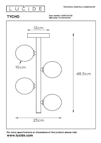 Светильник потолочный Lucide Tycho 45174/04/30