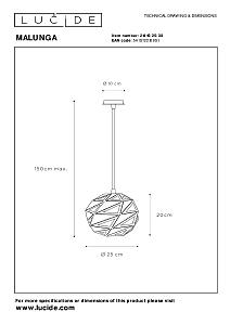 Светильник подвесной Lucide Malunga 21415/25/30