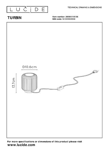 Настольная лампа Lucide Turbin 26500/05/36