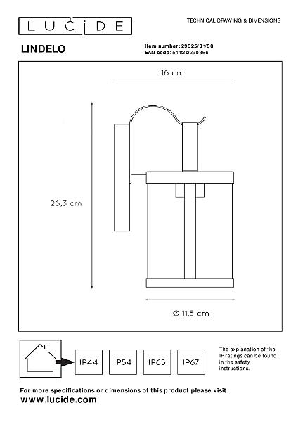 Уличный настенный светильник Lucide Lindelo 29825/01/30