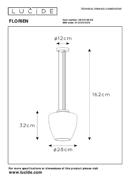 Светильник подвесной Lucide Florien 30473/28/65