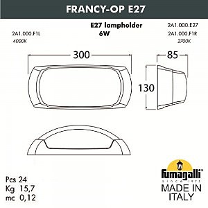 Уличный настенный светильник Fumagalli Francy 2A1.000.000.AYF1R