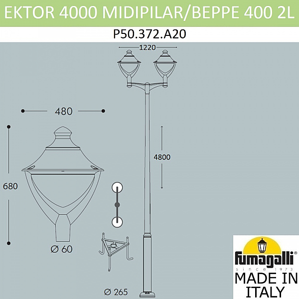 Столб фонарный уличный Fumagalli Beppe P50.372.A20.LXD6L