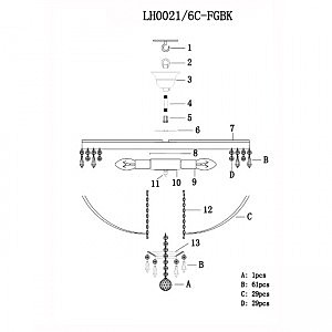 Потолочная люстра Lumien Hall Mavis LH0021/6C-FGBK