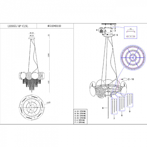 Подвесная люстра Lumien Hall Tesiya LH3055/4P-CLNL