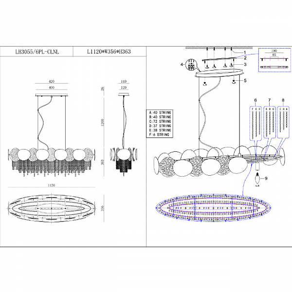 Подвесная люстра Lumien Hall Tesiya LH3055/6PL-CLNL