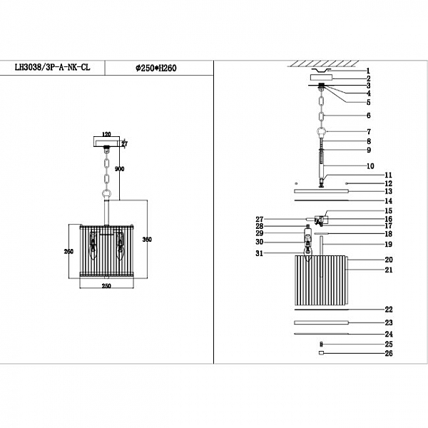 Подвесная люстра Lumien Hall Lariana LH3038/3P-A-NK-CL