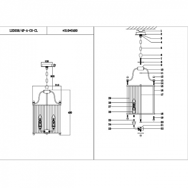 Подвесная люстра Lumien Hall Lariana LH3038/4P-A-CO-CL