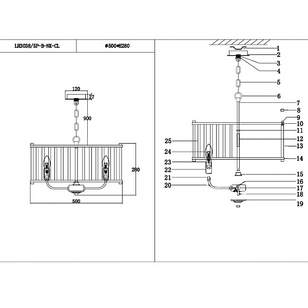 Подвесная люстра Lumien Hall Lariana LH3038/5P-B-NK-CL