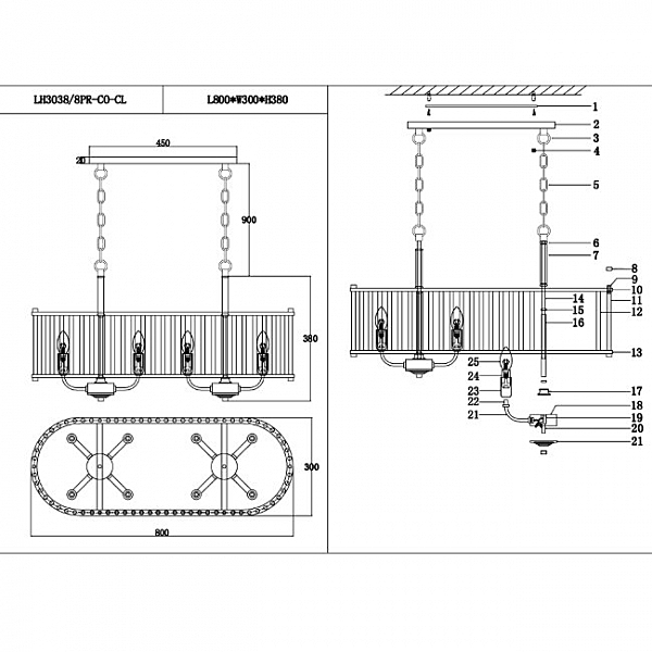 Подвесная люстра Lumien Hall Lariana LH3038/8PR-CO-CL