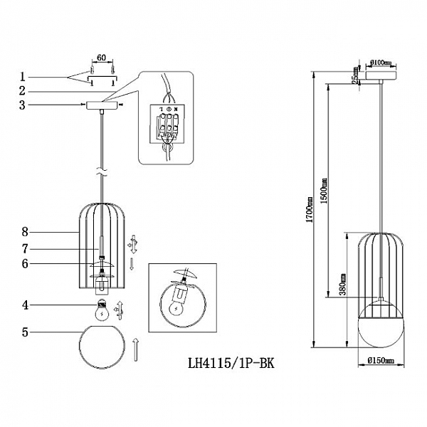 Светильник подвесной Lumien Hall Turi LH4115/1P-BK