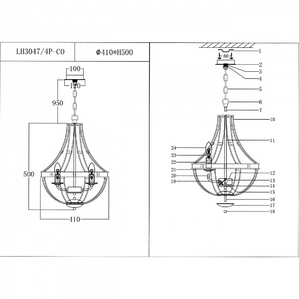 Подвесная люстра Lumien Hall Novara LH3047/4P-CO