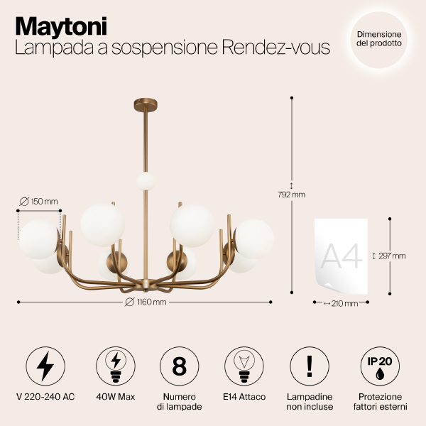 Люстра на штанге Maytoni Rendez-Vous MOD109PL-08BS