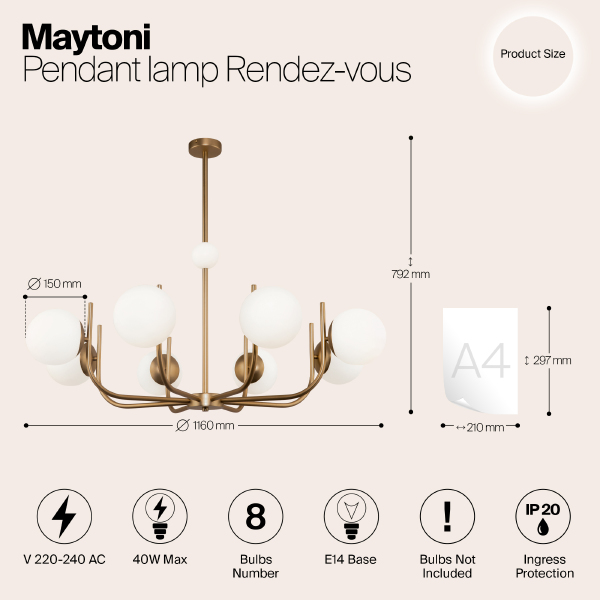 Люстра на штанге Maytoni Rendez-Vous MOD109PL-08BS