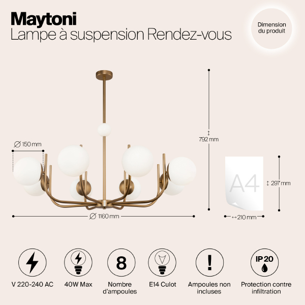 Люстра на штанге Maytoni Rendez-Vous MOD109PL-08BS