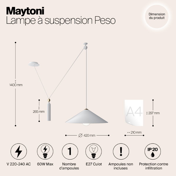 Светильник подвесной Maytoni Peso P080PL-01W