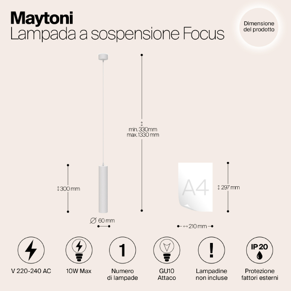 Светильник подвесной Maytoni Focus P075PL-01W