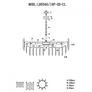 Подвесная люстра Lumien Hall Augusta LH0045/18P-GD-CL