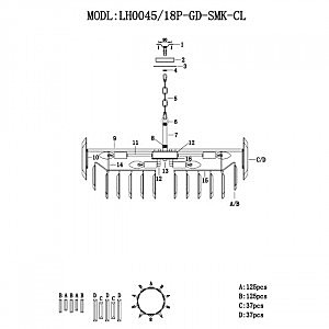 Подвесная люстра Lumien Hall Augusta LH0045/18P-GD-SMK-CL