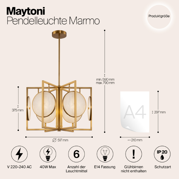 Люстра на штанге Maytoni Marmo MOD099PL-06G