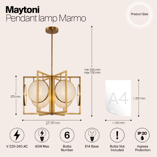 Люстра на штанге Maytoni Marmo MOD099PL-06G