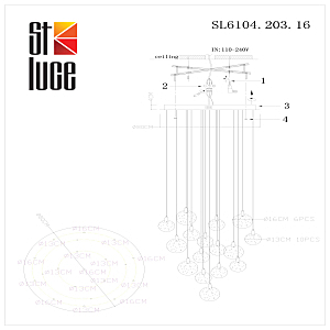 Люстра каскадная ST Luce Montecelio SL6104.203.16