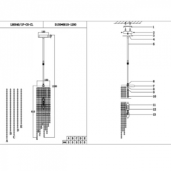 Светильник подвесной Lumien Hall Markellin LH0040/1P-CO-CL