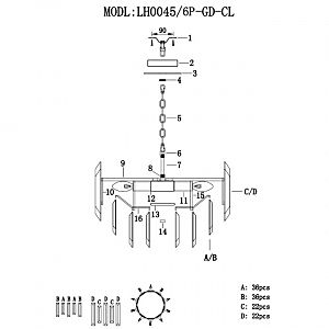 Подвесная люстра Lumien Hall Augusta LH0045/6P-GD-CL