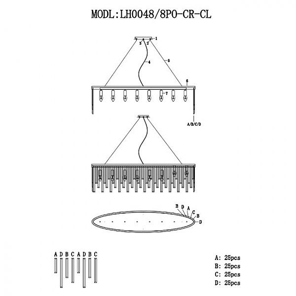 Подвесная люстра Lumien Hall Dzhillian LH0048/8PO-CR-CL