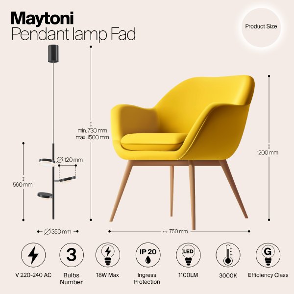 Светильник подвесной Maytoni Fad MOD070PL-L18B3K